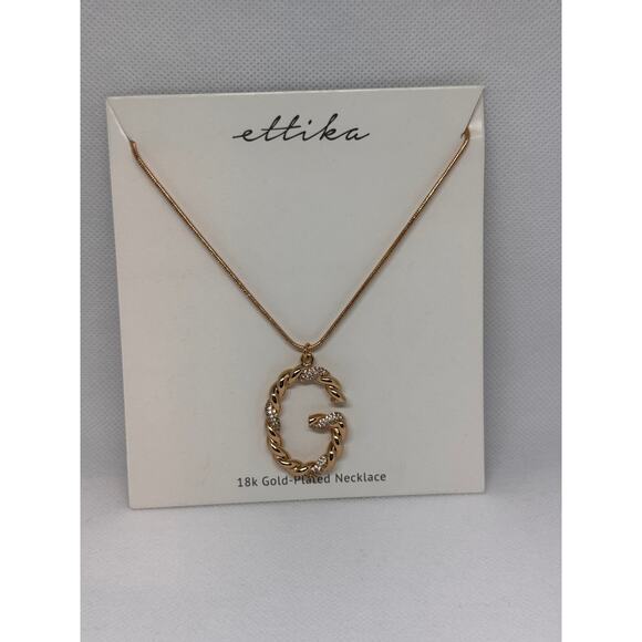 NEW ETTIKA REVOLVE 18K Goldplated Twisted Crystal Initial Pendant Necklace G - Picture 1 of 4